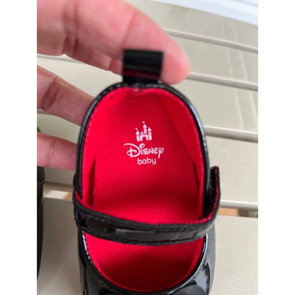 Disney Baby Minnie Mouse‎ Mary Jane Black Patent Crib Shoes Red Polka Dot 6-12M